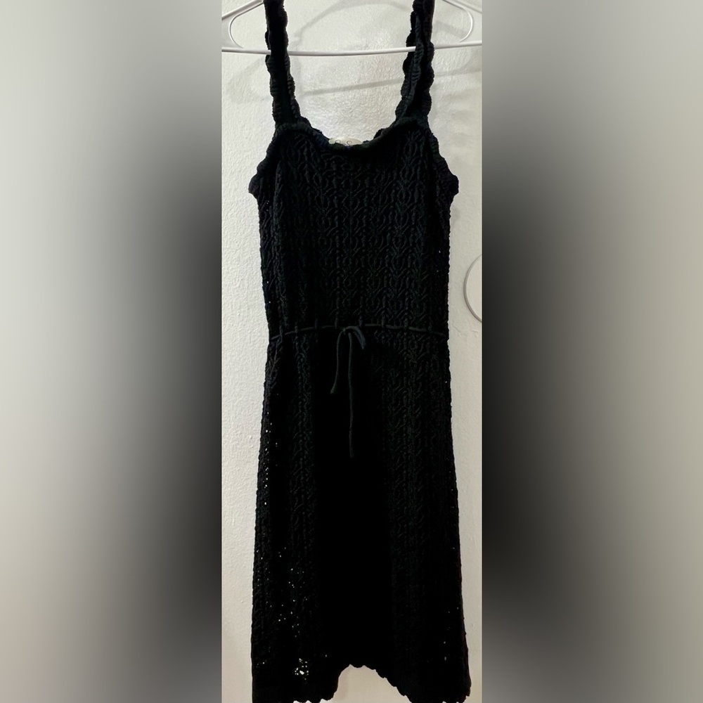 Black Crochet Midi Dress with Tie Waist